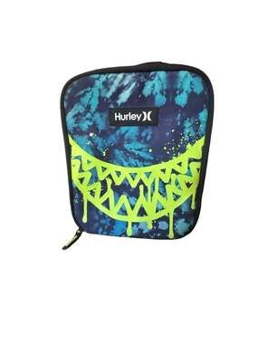 Hurley Insulated Lunch Tote Bag in Blue Tie-Dye with Neon Shark Graphic